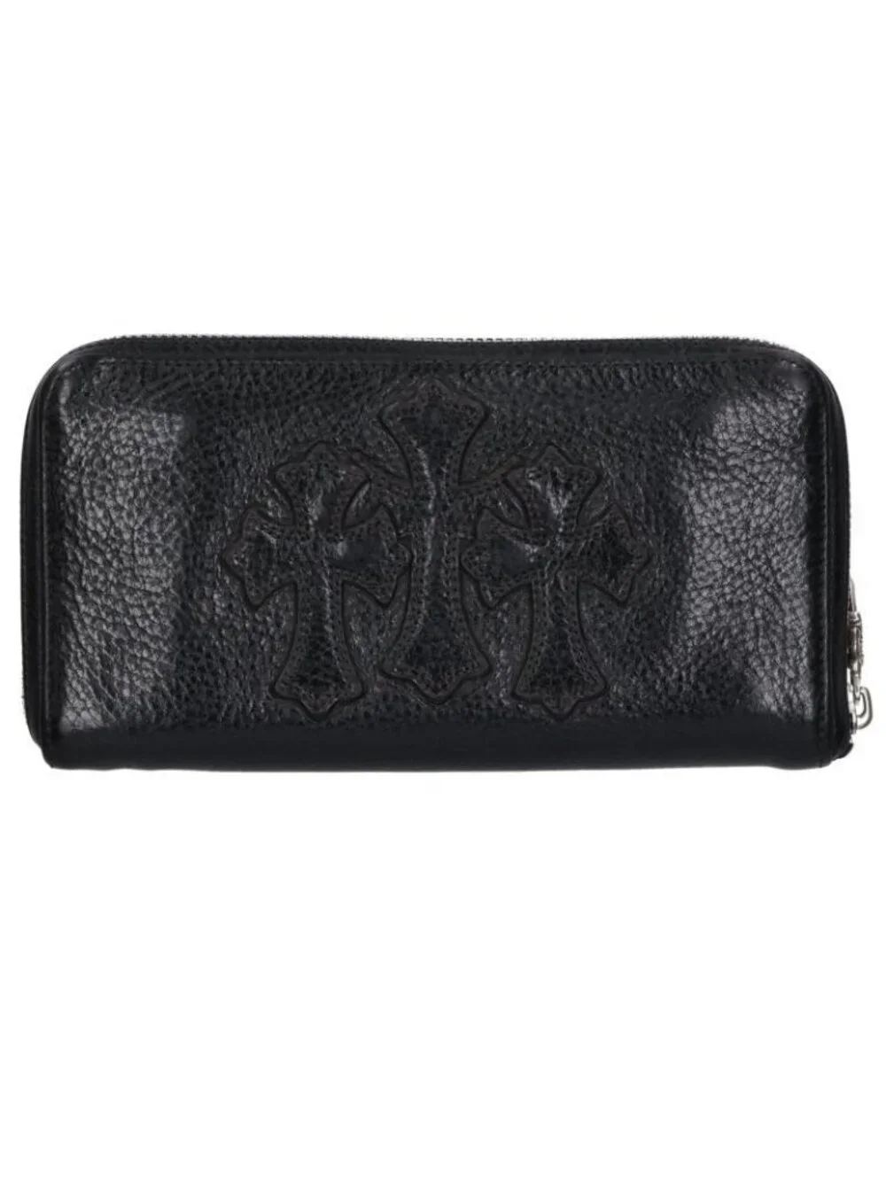 Chrome Hearts Rec Zip 3 Cross Round Zip Leather Wallet